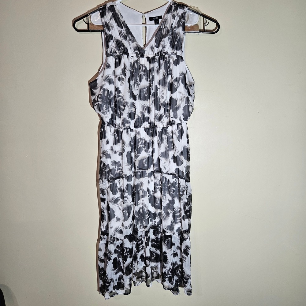 Simply Vera Vera Wang Dress XXL Womens Black White Floral Chiffon Tiered Midi